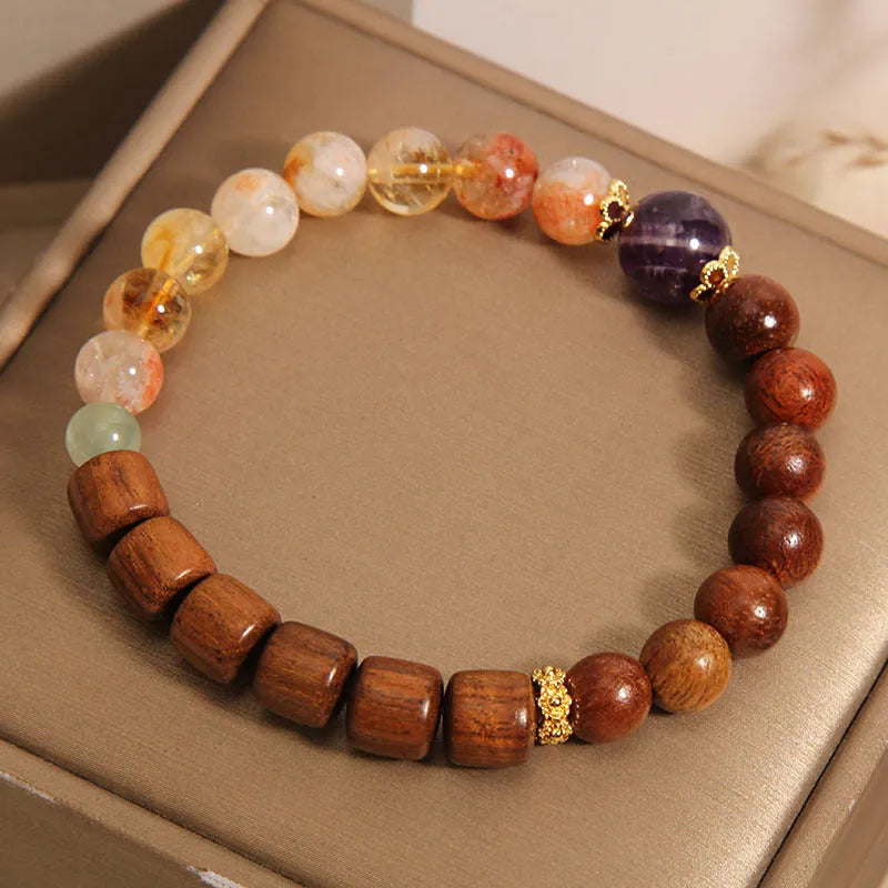 Women's mosaic bracelet with pineapple yellow tower crystal and ebony amethyst with pearl and rhinestone accents