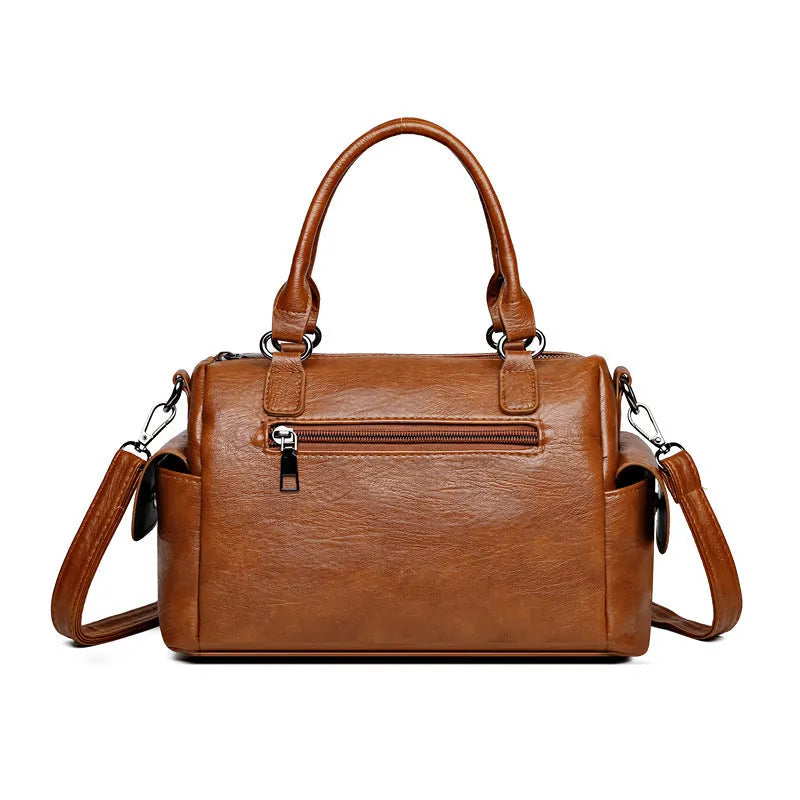 Vintage large capacity horizontal square messenger bag in PU leather