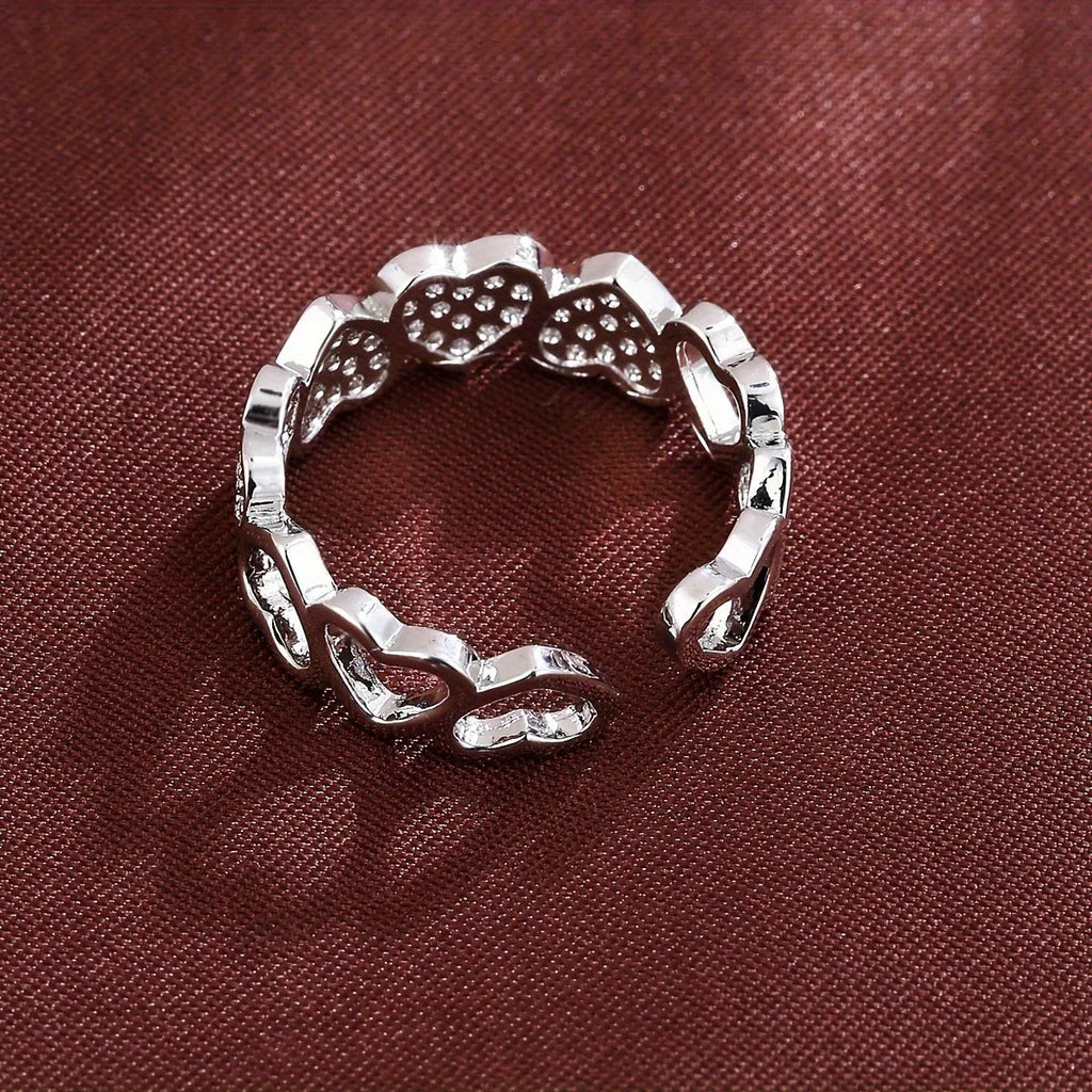 Adjustable opening copper couples ring with heart geometry in gold or silver colour