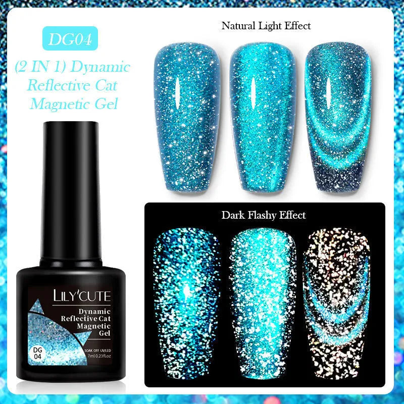 Diamond In The Debris cat eye nail polish gel bottles showing six colour variations with diamond fragments