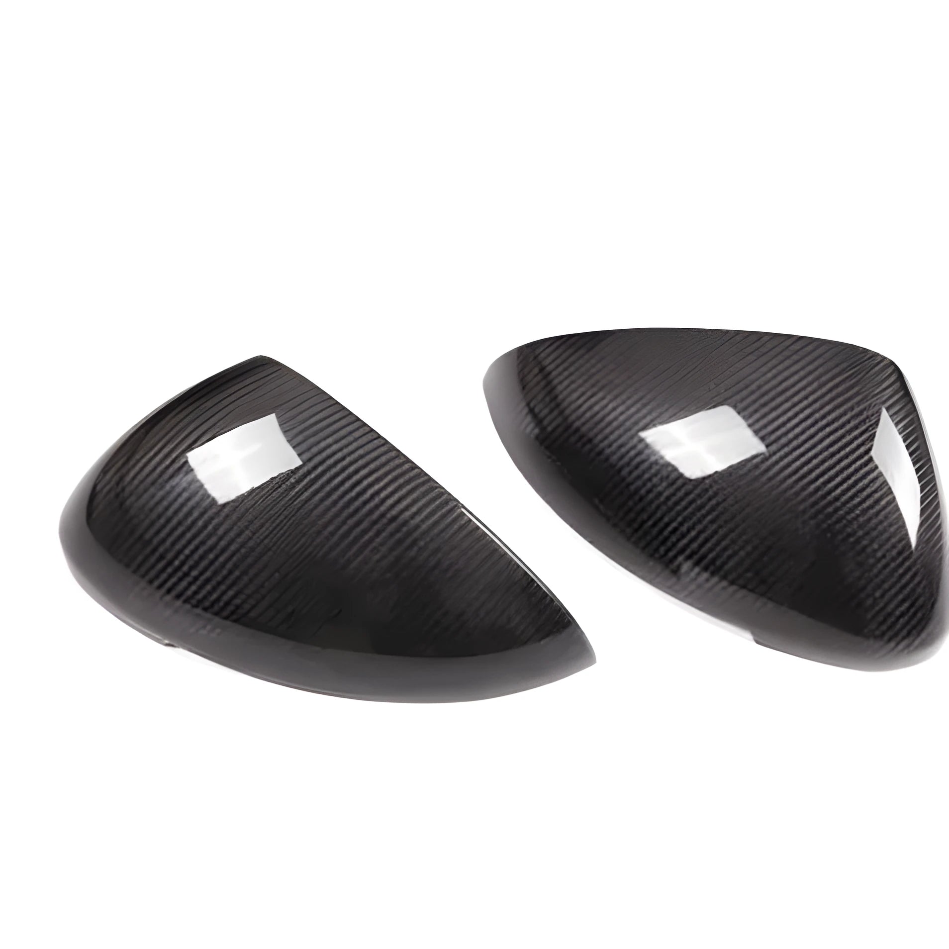 Pair of matte black true carbon fibre rearview mirror covers for a Porsche Macan.