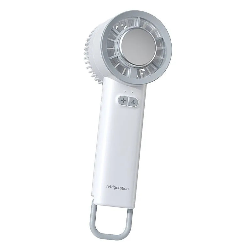 Handheld turbo jet fan in white with brushless motor and ice-cool function
