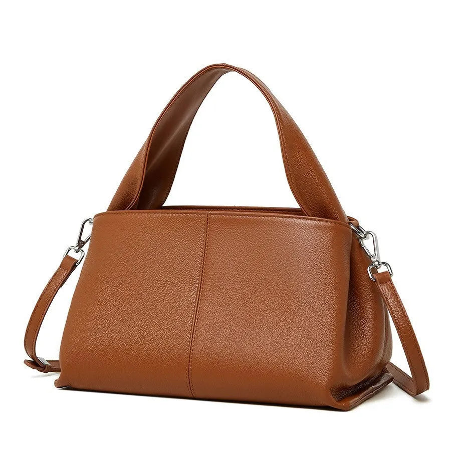 Women's genuine cowhide messenger bag in horizontal square shape with double shoulder straps