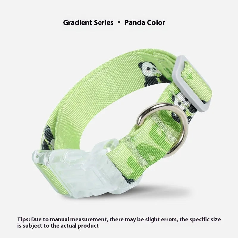 Adjustable nylon dog collar with cartoon gradient printing in Panda Green colour option