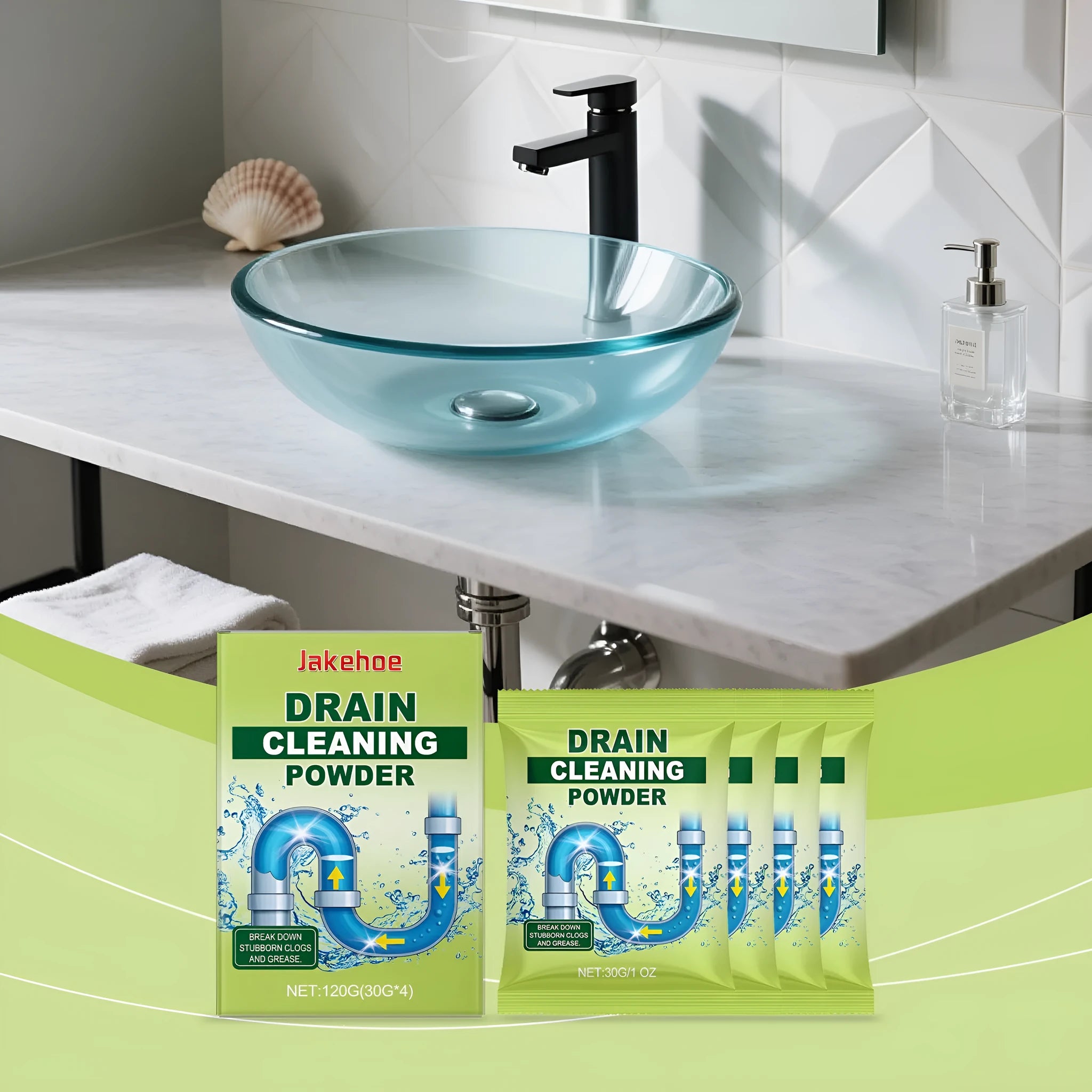 120G drain cleaning powder container with sodium hydroxide formula for kitchen and bathroom pipes
