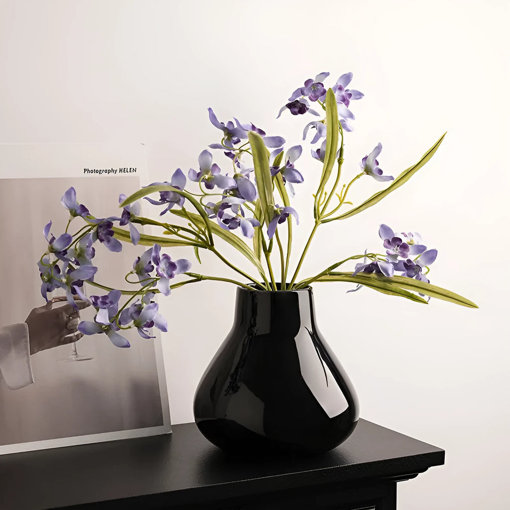 Ceramic decorative vase with round belly French design in black or white colour options