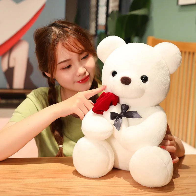 Lovely hug roses teddy bear plush pillow stuffed animal doll in brown, beige or grey colours
