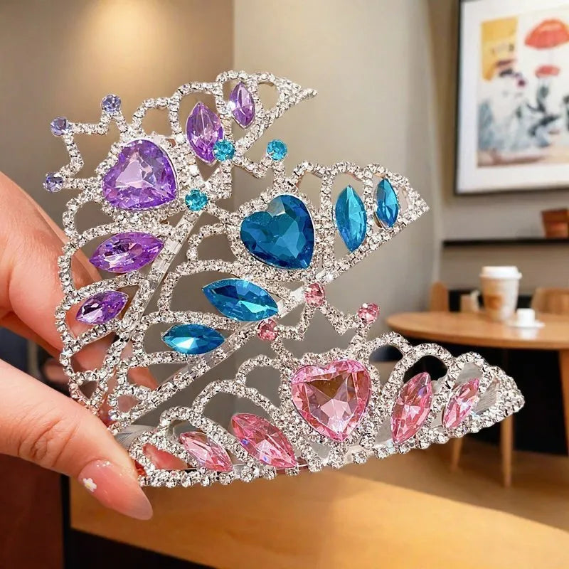 Children's pink crystal crown metal headband hair accessory for princess dress-up.