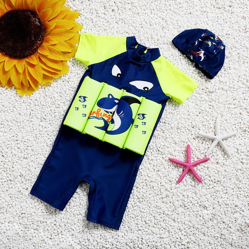 Shark Boy design buoyancy swimsuit for children with built-in flotation and sun protection