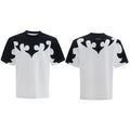 Men's cotton shirt with burnt flower stitching pattern and rhinestone accents on short sleeves