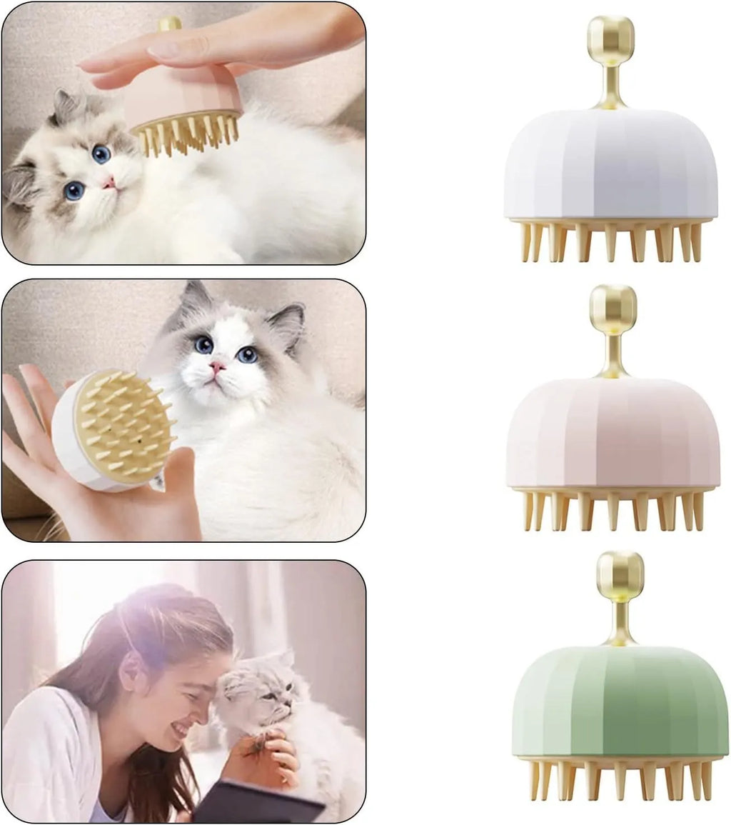 Green pet bath massage brush with drainage holes for dogs and cats during shampooing