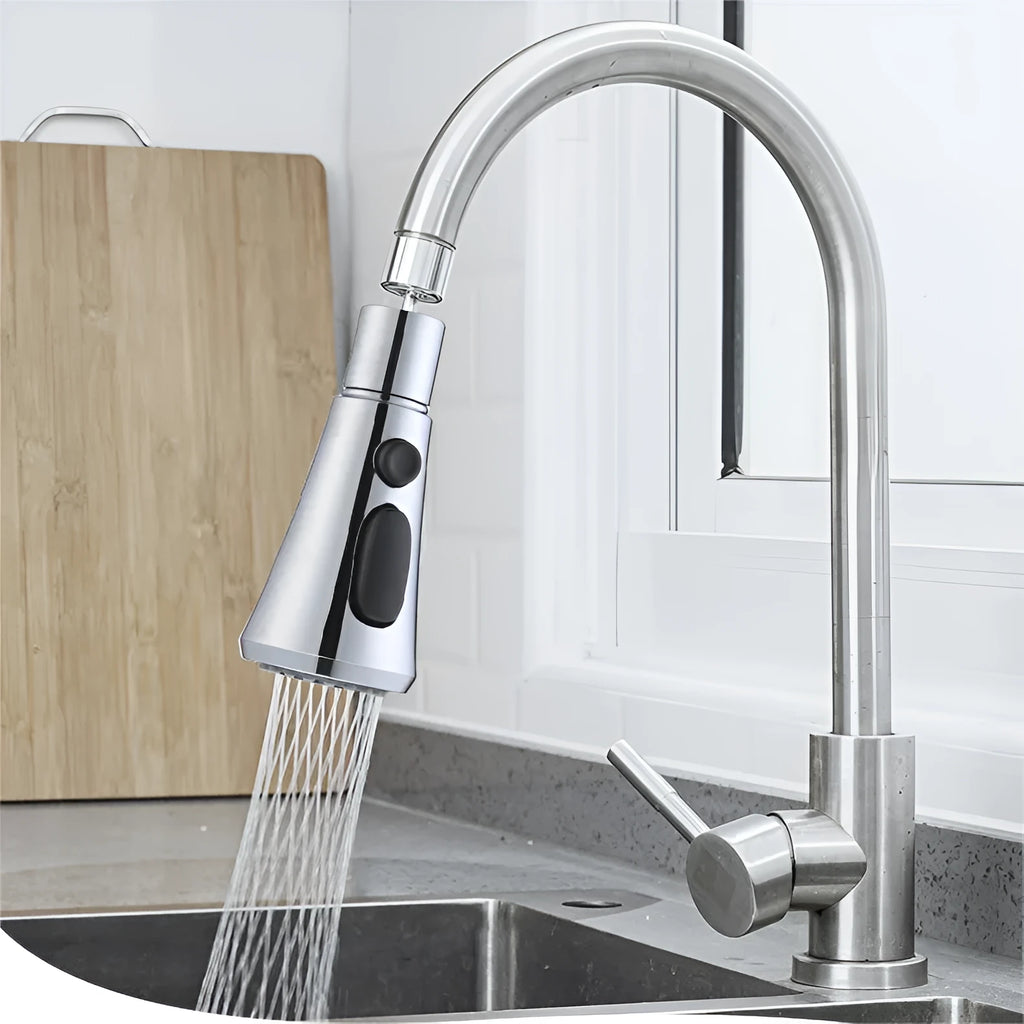 Universal Pressurized Faucet Sprayer in matte black with 360 degree rotating head and three spray modes