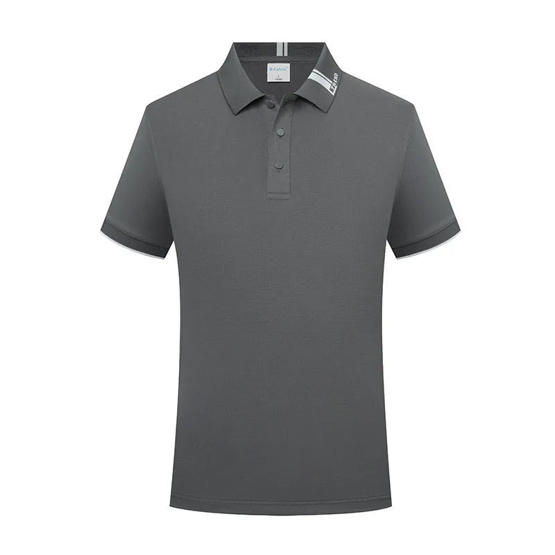 Cotton blend short sleeve lapel polo shirt in light purple with loose cut