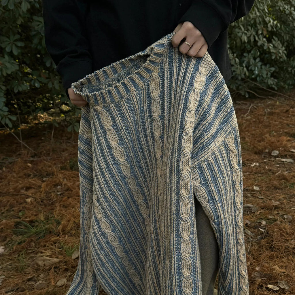 Men's blue stripes contrast colour cotton round neck loose fit casual sweater