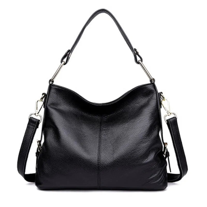 Genuine leather women's crossbody bag in vertical square shape with multiple zipper compartments