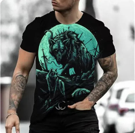 Men's grey T-shirt with a retro-style 3D lion graphic print on the front