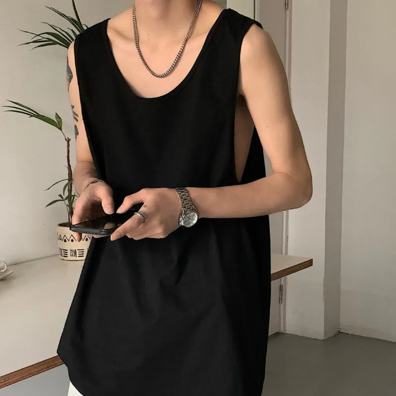 Sleeveless vest casual loose fit solid colour polyester blend summer cover-up black