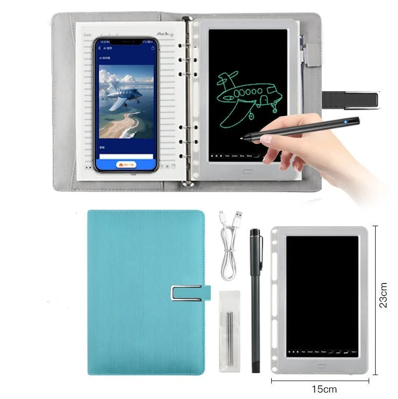 85-inch electronic writing pad with stitching appearance in choice of black, dark blue, or sky blue