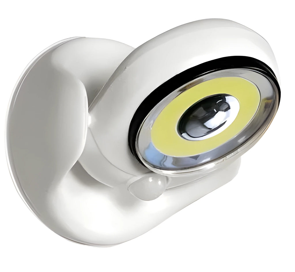Atomic Angel white induction light with ABS plastic housing measuring 13.3 by 9.8 by 15.8 centimetres