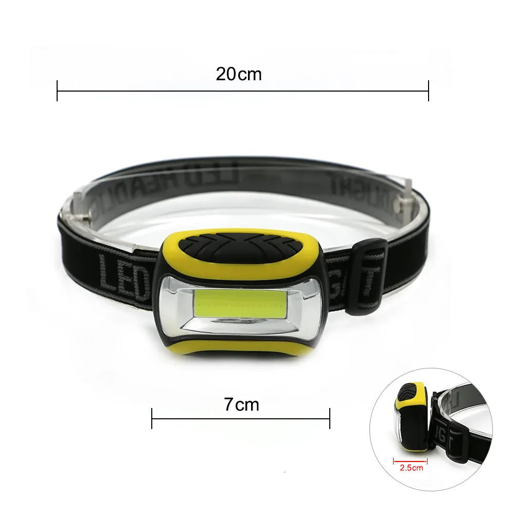 Yellow plastic three-speed adjustable COB LED headlamp or head torch