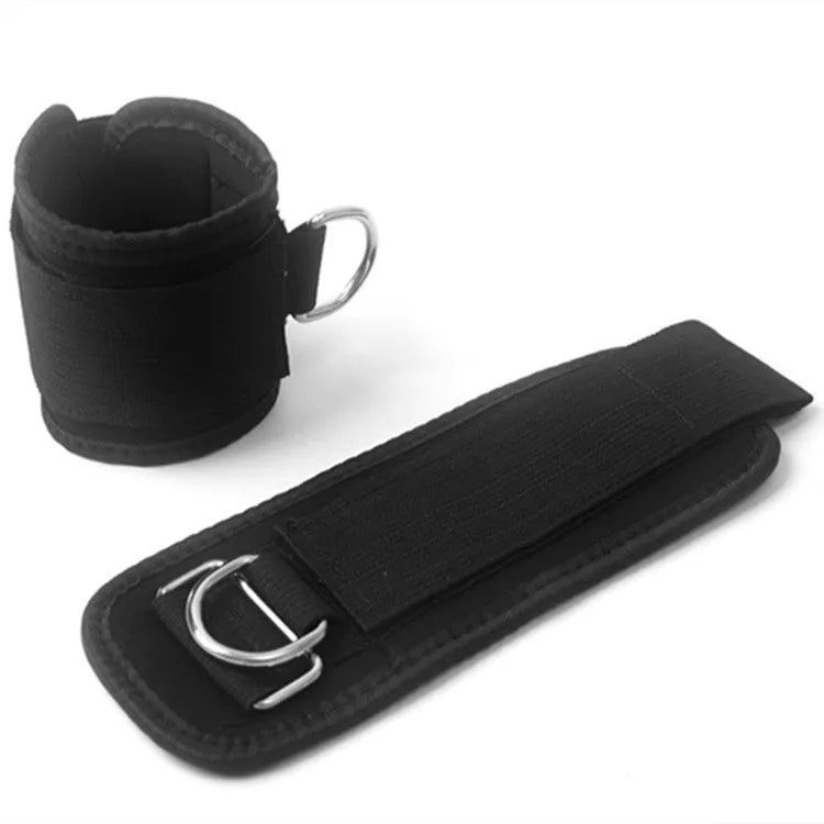 Black elastic pull rope set with ankle straps for leg and Taekwondo training.