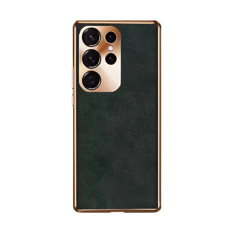 Fashion Eyelet Sheepskin Phone Case for Samsung S22 S23 in Graphite Black with eyelet detail