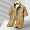 Solid colour short sleeve men's cotton blend work shirt, loose fit, available in dark blue