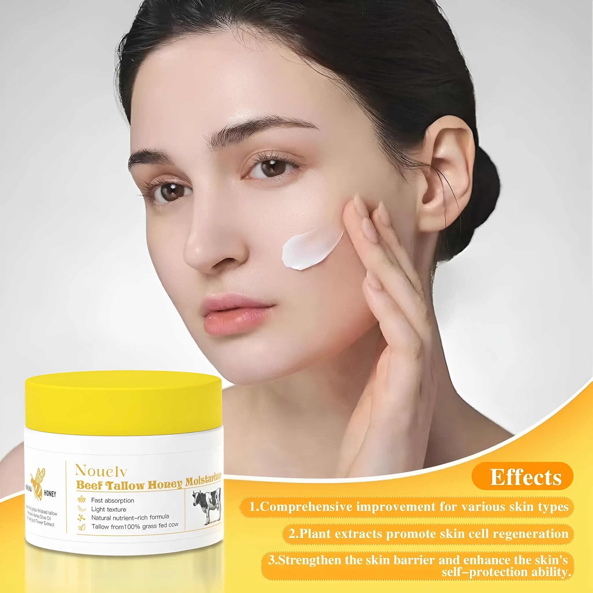 50g jar of honey tallow moisturising cream for dry skin with cow fat and honey ingredients