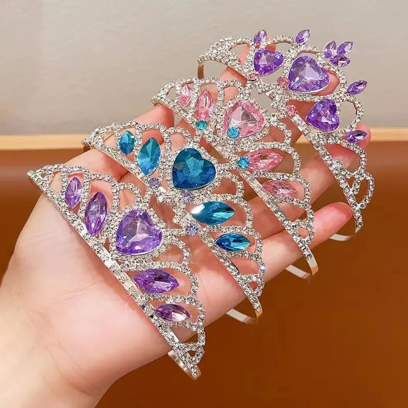 Children's pink crystal crown metal headband hair accessory for princess dress-up.
