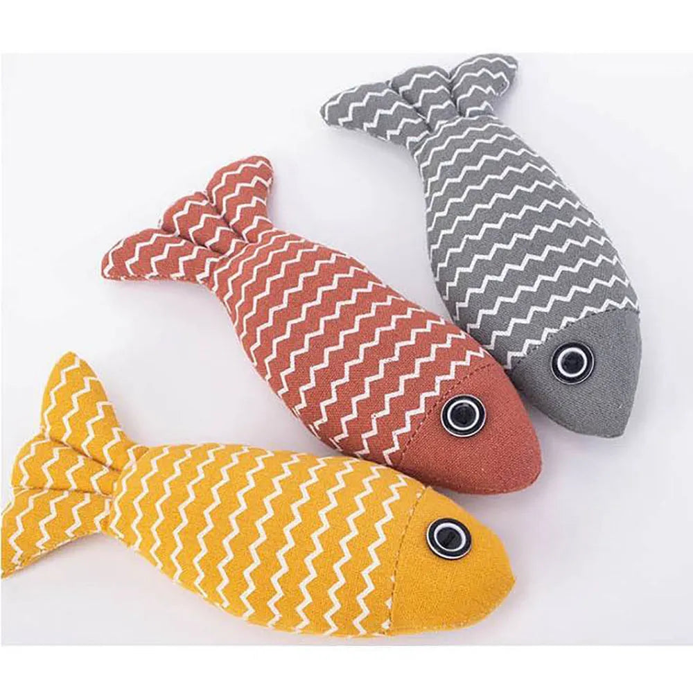 Burlap fish catnip toy for kittens with organic catnip crinkle sound soft plush 8.27 inches