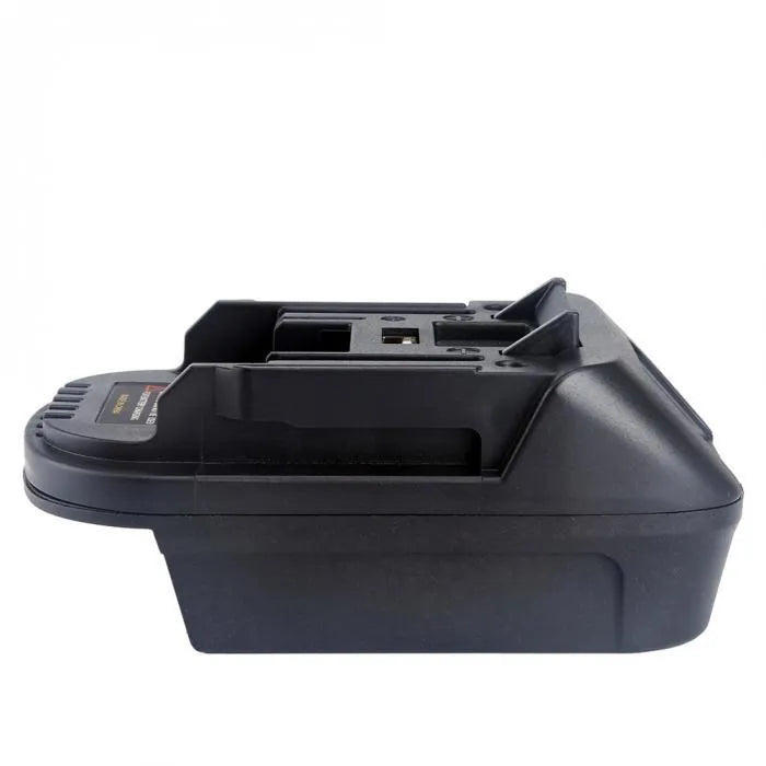 Black Milwaukee to Makita battery adapter showing DM18M to H99F connection for power tools