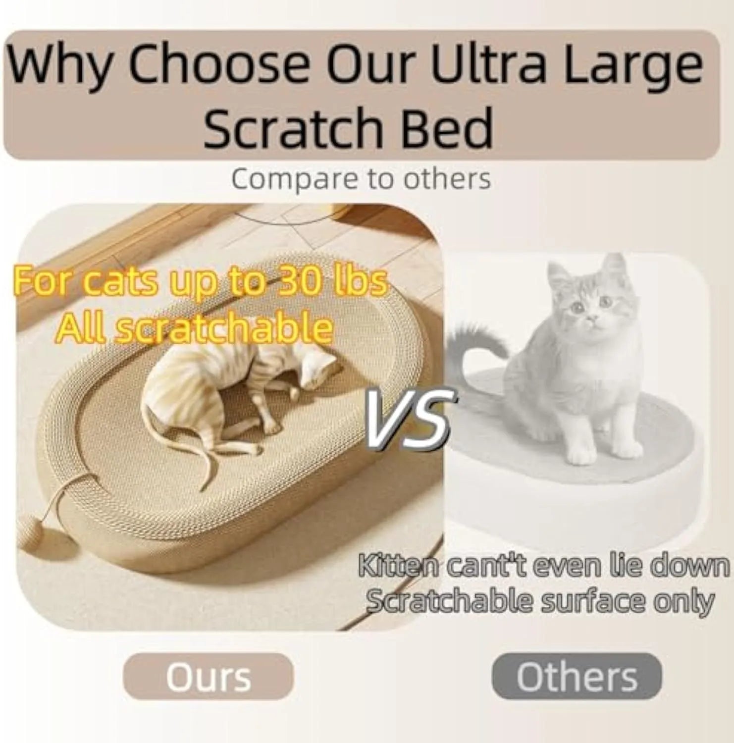 Extra large sisal cat scratching board with integrated lounge platform for XL cats