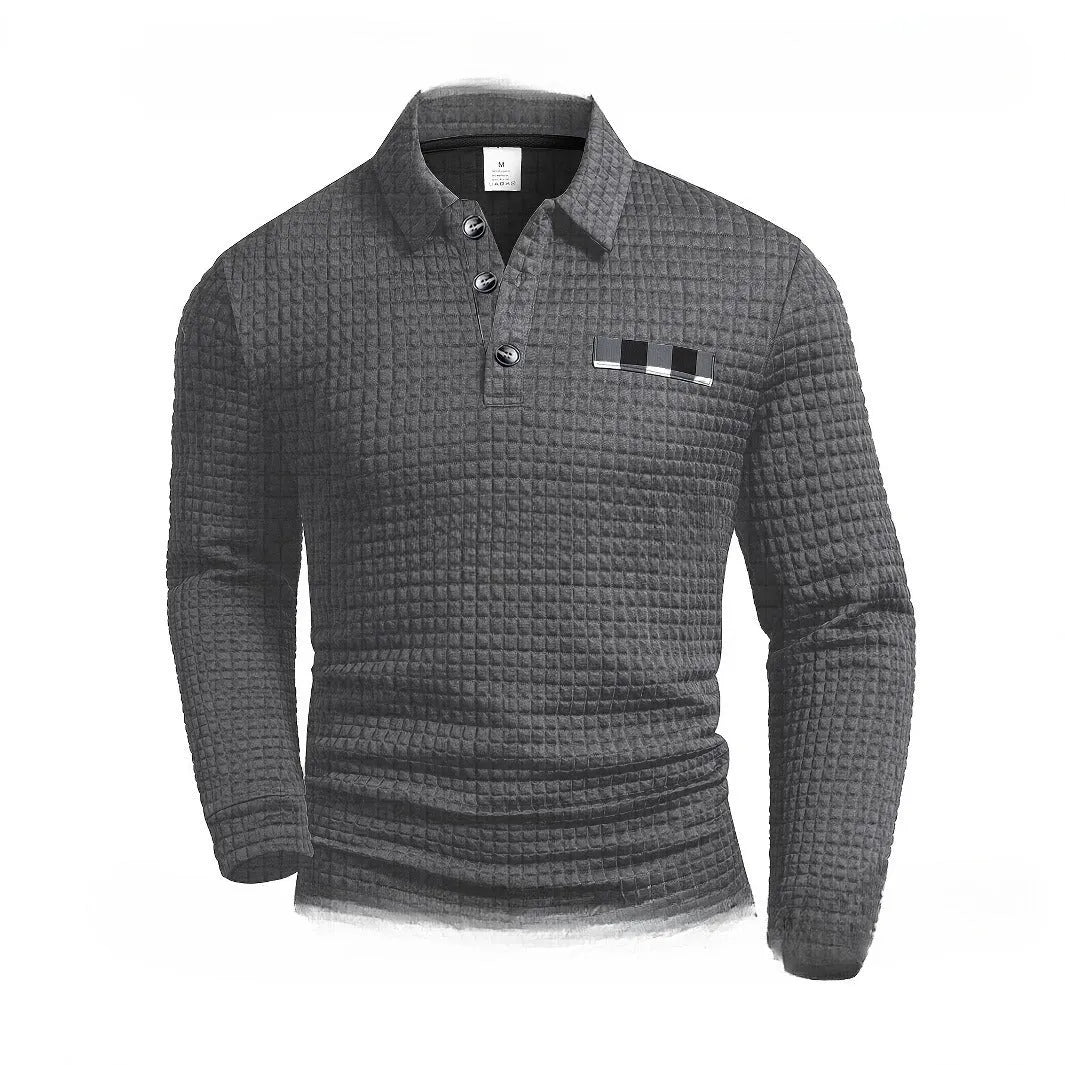 Trendy casual loose fit long sleeve waffle polo sweater in multiple colours for spring