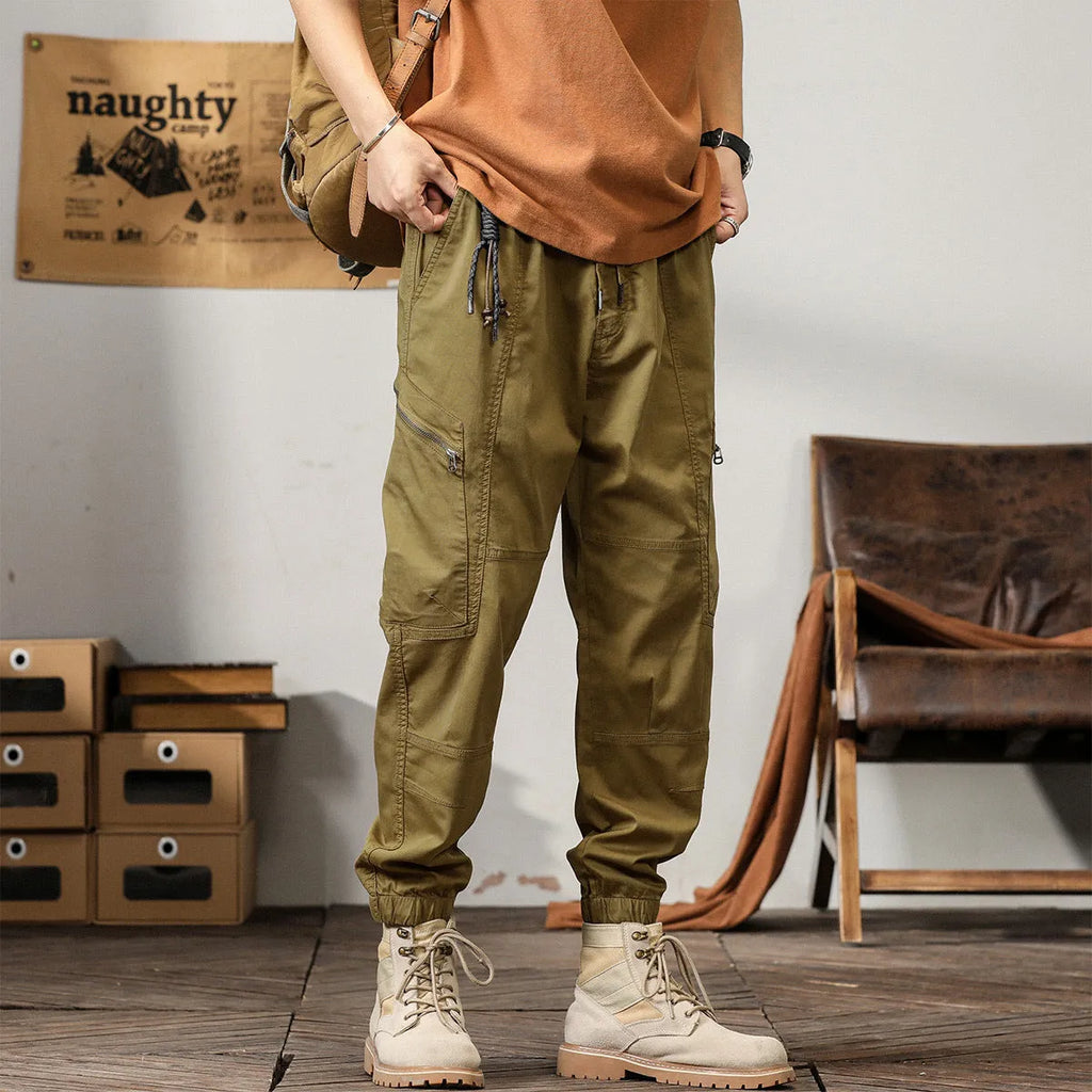 Men's cotton tapered harem pants with ankle band design in khaki colour