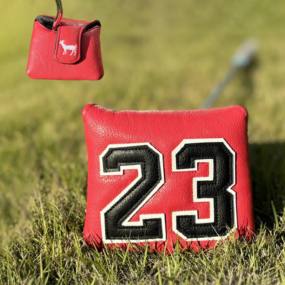 Ram golf club sleeve set showing four PU protectors for wooden pole clubs including chicken drumstick fairway design and square putter cover