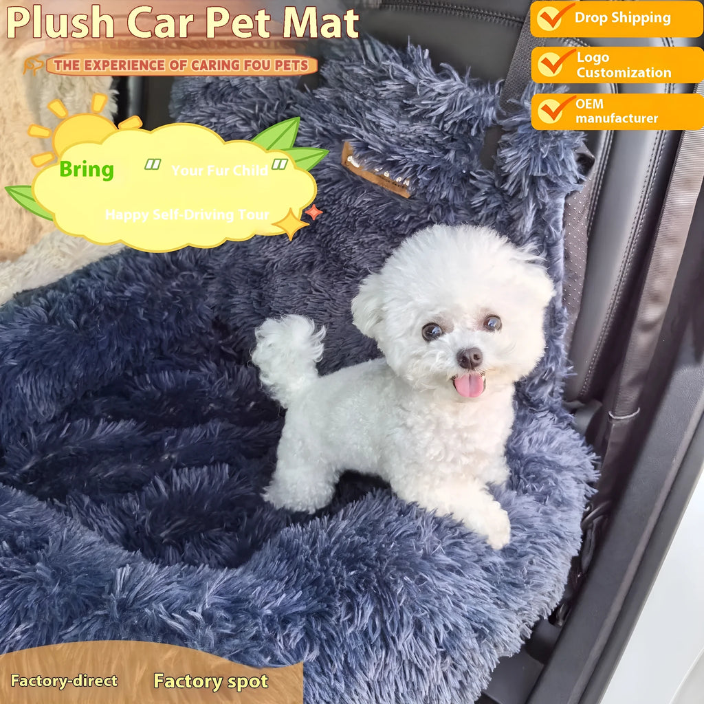 Thickened cloth vehicle pet mat shown on a car seat in beige and dark grey colour options.