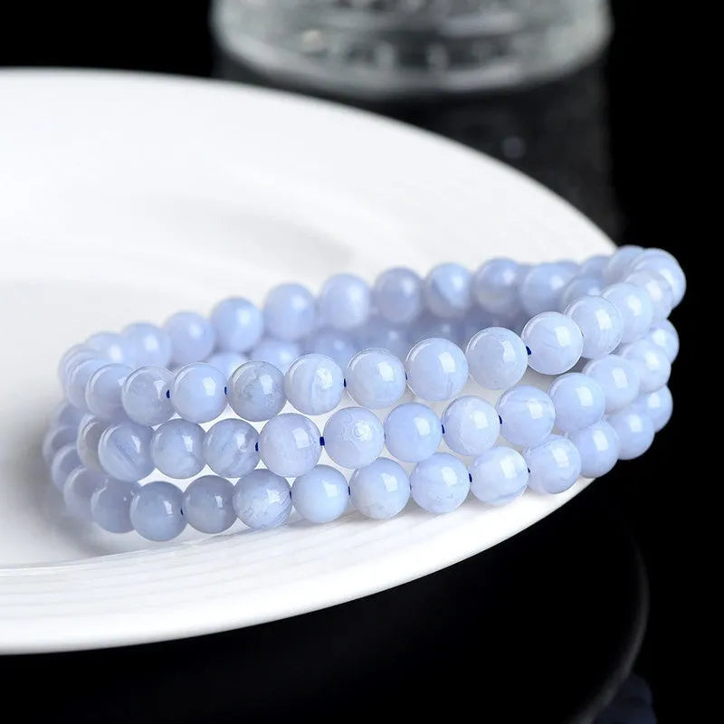 Blue agate multi-circle pattern bracelet with 6-6.8mm beads in three-circle construction