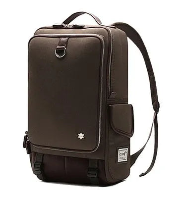 Korean-style men's Oxford cloth backpack in Army Green, showing its large capacity and dimensions.