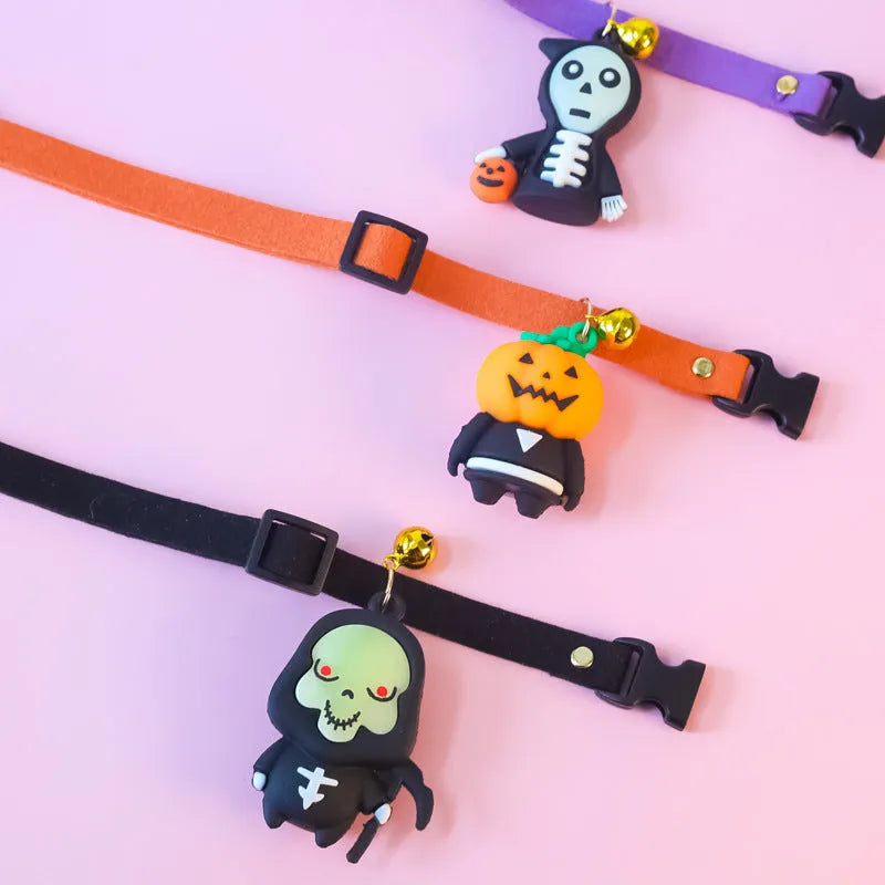 Halloween dog collar decoration with luminous cartoon patterns in pumpkin, brat, or skull designs
