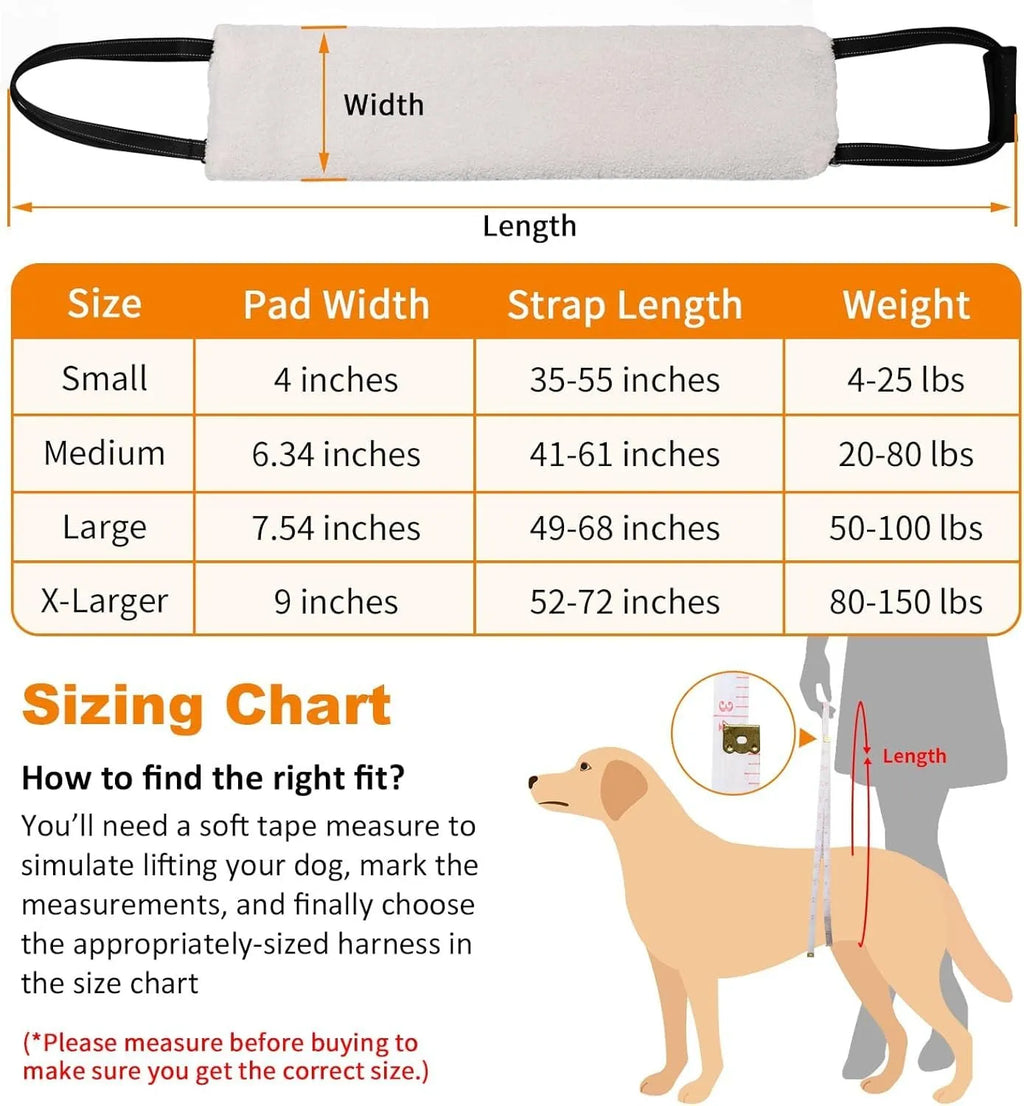 Adjustable dog sling for hind leg support with nylon straps and soft liner