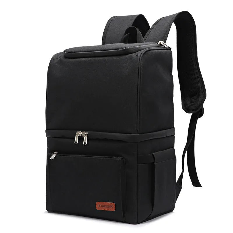 Blue double-layer insulated picnic backpack with shoulder straps and 22-litre capacity.