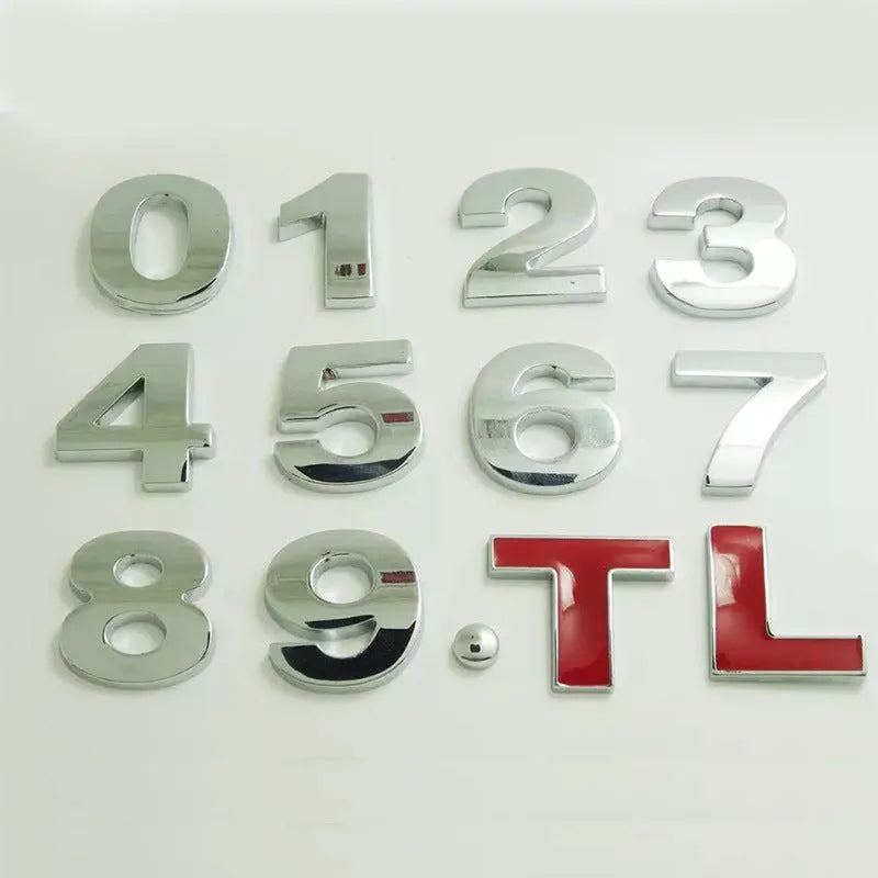 3D zinc alloy car letter sticker showing raised metal construction on vehicle surface