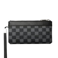 Black men's clutch wallet made of genuine cowhide leather, showing front view.