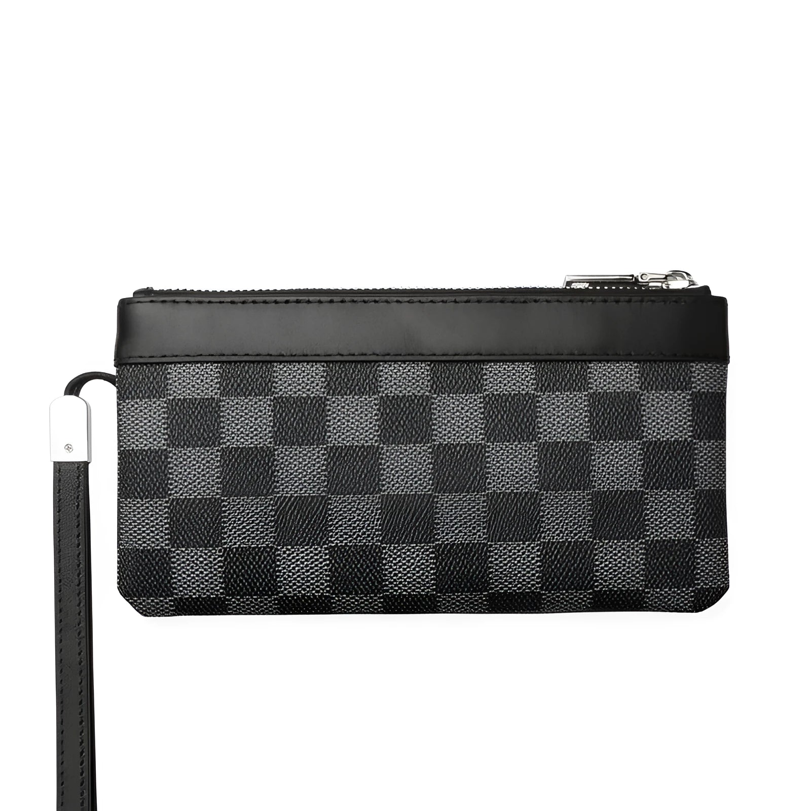Black men's clutch wallet made of genuine cowhide leather, showing front view.