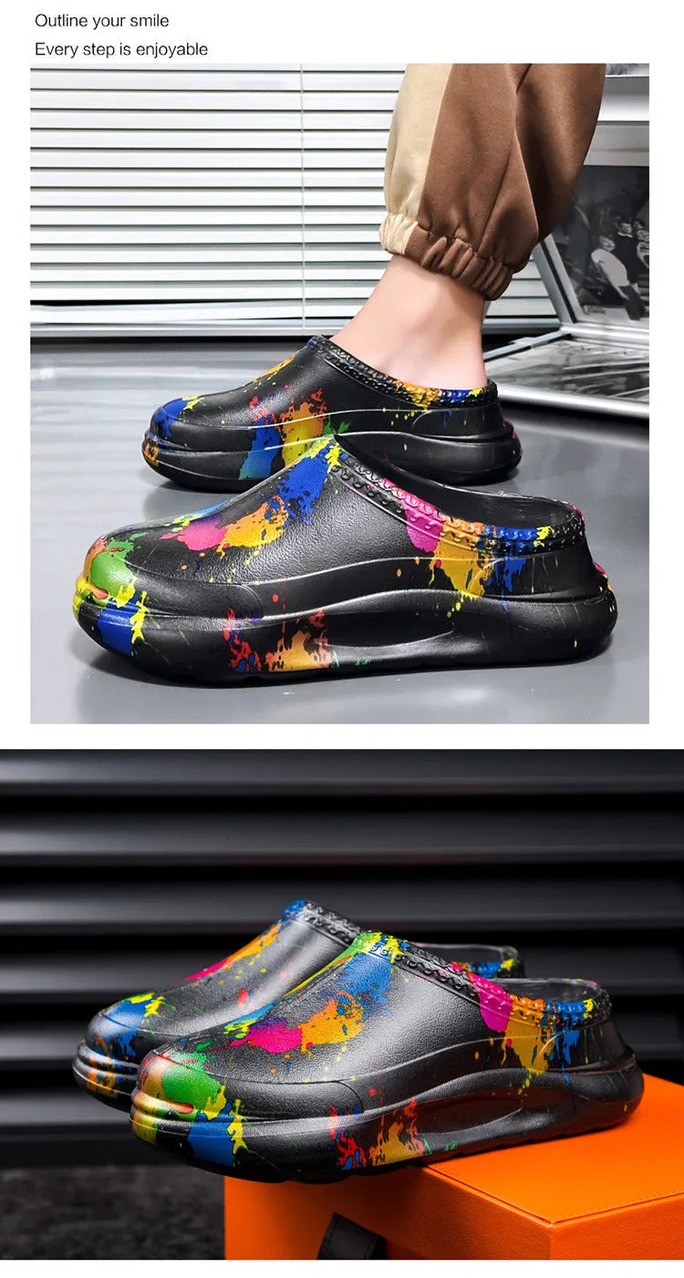Men's black waterproof work shoes with slip-resistant sole and toe cap protection for professional use