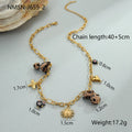 Stainless steel necklace with leopard, heart and flower pendant on adjustable chain