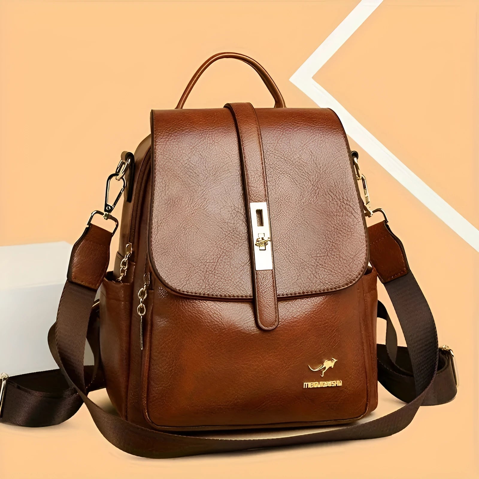 Simple ladies backpack in black with PU material and multiple pockets for commuting