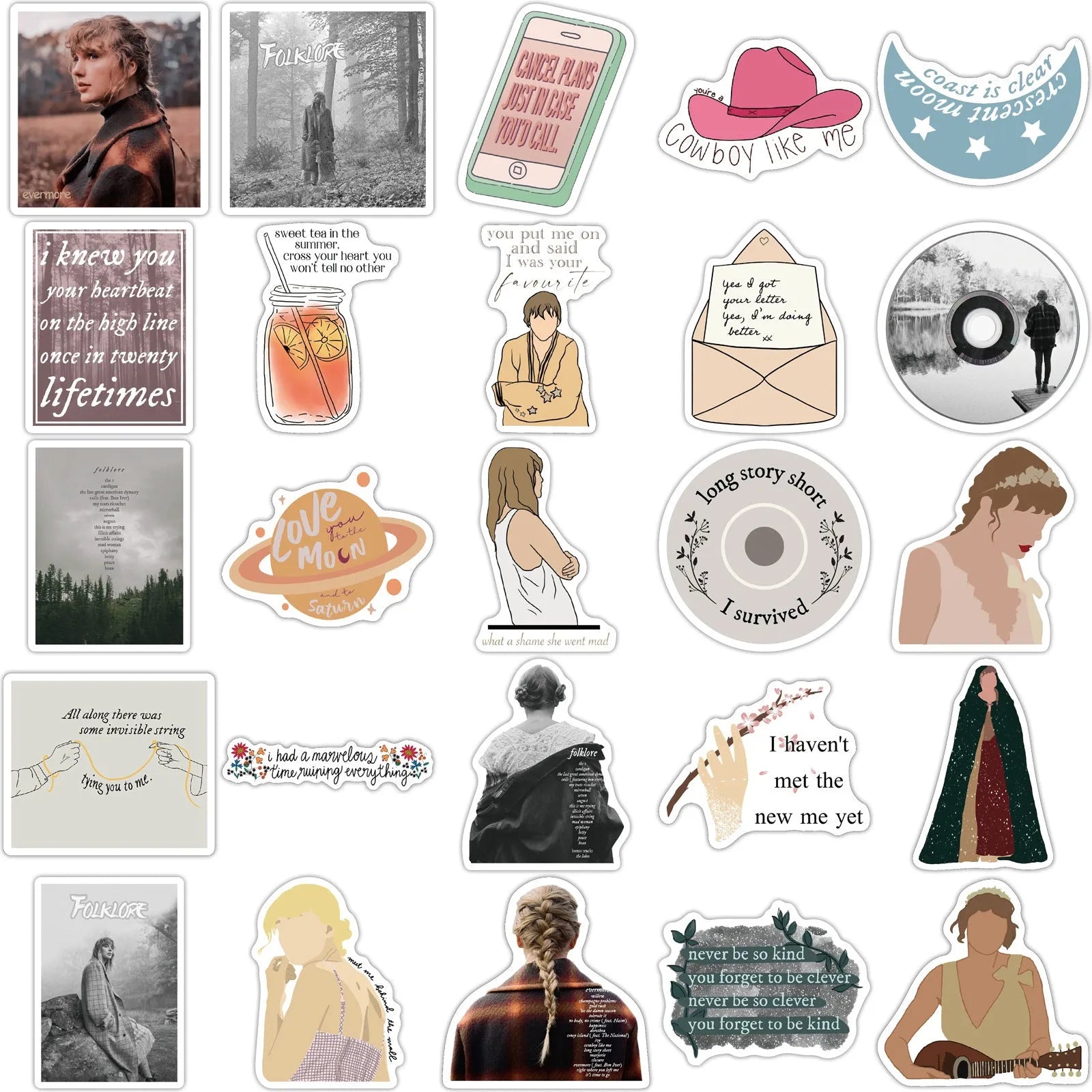 50-pack of waterproof cartoon and graffiti stickers for luggage and notebooks, each 4-6cm long.
