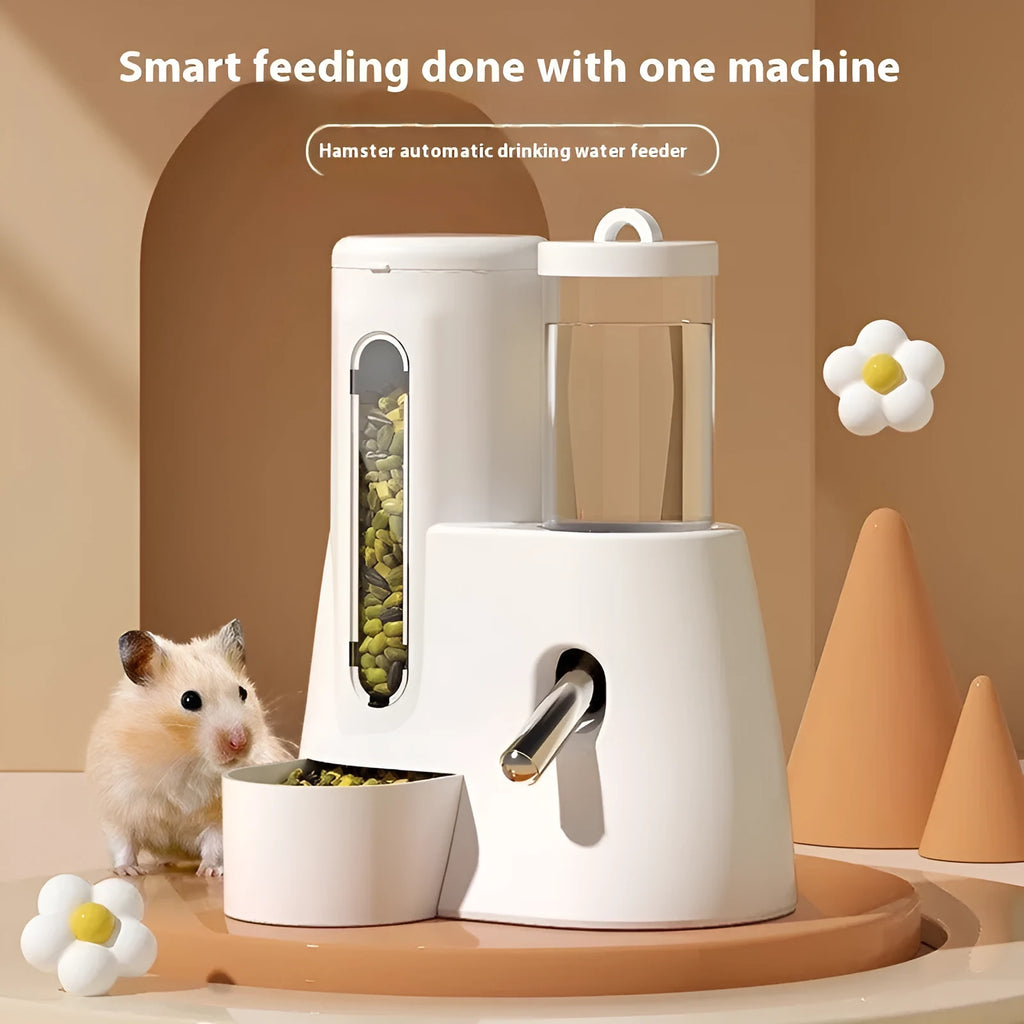 White automatic drinking water feeder and food basin for Djungarian hamsters