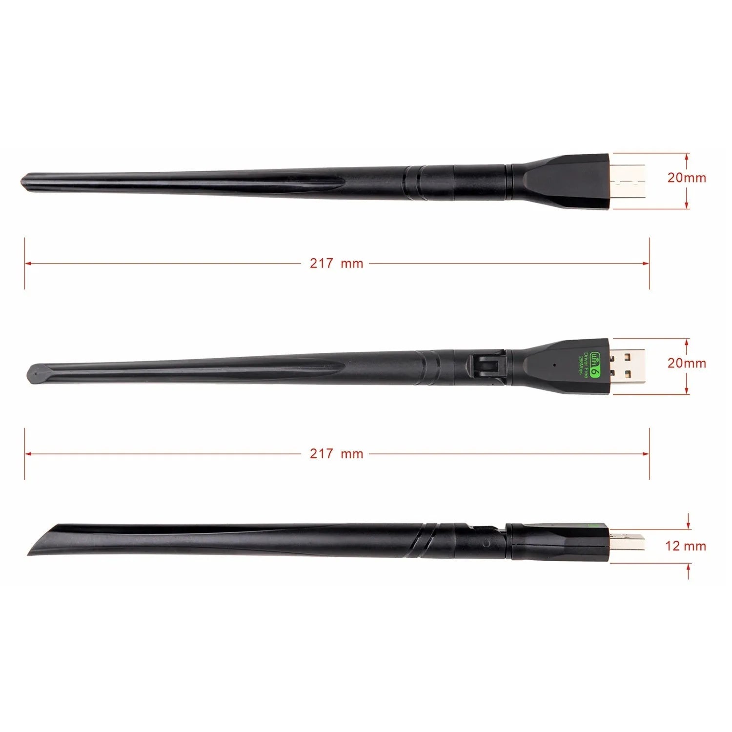 Black USB WiFi 6 wireless network card adapter for desktop PC and laptop connectivity.